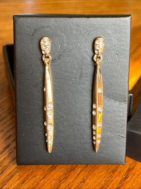 Avon Gold Tone and Clear Crystal Long Drop Earrings